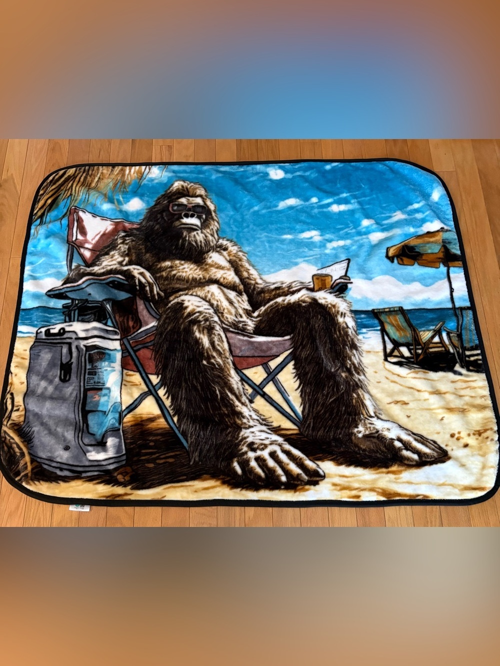 Bigfoot /Sasquatch Plush Throw Blanket - Blue, Tan, Brown